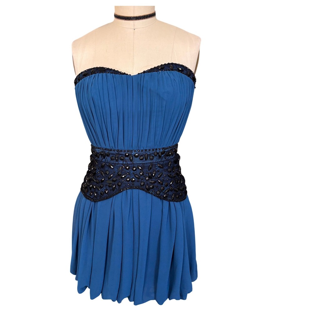Beaded Lace Strapless Bubble Hem Lipsy London‎ Dress 2 Blue